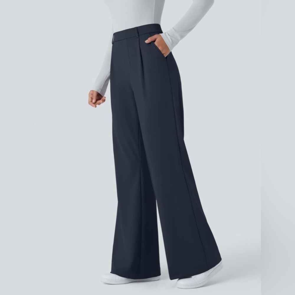 Halara Navy Wide-Leg Flare Dress Pants